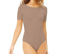 MANGDIUP Women's Scoop Neck T Shirts Basic Bodysuits Jumpsuits, Khaki, S