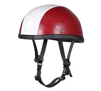 Mangen Leather Half Helmet Motorcycle Open Face Helmet Vintage Biker Cruiser Scooter Touring (Red White)