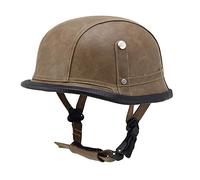 Mangen Leather Half Helmet Motorcycle Open Face Helmet Vintage Biker Cruiser Scooter Touring with Goggles (Brown)