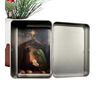 Manger Scene Nativity,with Driftwood Home Decor - Miniature Christmas Nativity Set in a Tin Box,for Holiday Shelf Bedroom Living Room Office School Church Farmhouse