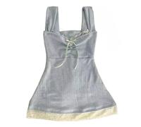MANGMAO Emo Coquette Cropped Top Grunge 2000s Spaghetti Strap Tops Streetwear Vintage Camisole Y2k Cheetah Tops, Blue Lace, L