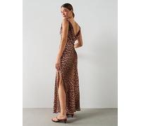 Mango Animal Print Dress With A Draped Collar, Beige, Size M, Women Beige