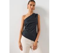 Mango Asymmetric Co-Ord Neckline Cotton Top, Blue, Size L, Women Blue