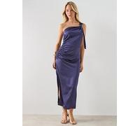 Mango Asymmetric Side Ruched Dress, Blue, Size L, Women Blue