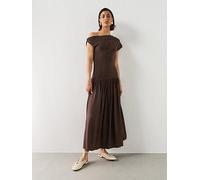 Mango Asymmetrical Flared Dress, Brown, Size S, Women Brown