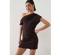 Mango Asymmetrical Pleated Dress, Brown, Size S, Women Brown