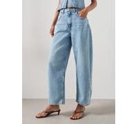 Mango Balloon Crop Co-Ord Jeans, Blue, Size M, Women Blue