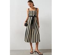 Mango Belt Striped Dress, Black, Size M, Women Black