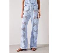 Mango Broderie Anglaise Co-ord Straight-leg Trousers, Blue, Size Xl, Women Blue