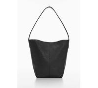 Mango Carola Black Leather Bucket Bag Metallic