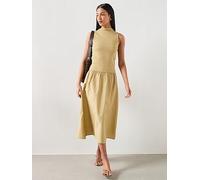 Mango Contrast-Bodice Dress, Green, Size L, Women Green