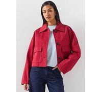 Mango Cotton Jacket With Pockets, Red, Size L, Women Red