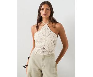 Mango Crochet Floral Top, Cream, Size L, Women Cream