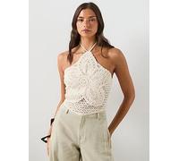 Mango Crochet Floral Top, Cream, Size M, Women Cream