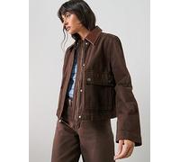 Mango Denim Parka With Contrasting Collar, Brown, Size M, Women Brown