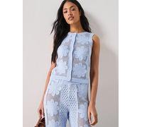 Mango Embroidered Co-ord Openwork Knit Gilet, Blue, Size L, Women Blue