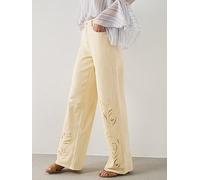 Mango Embroidered Cut-out Straight Jeans, Cream, Size 14, Women Cream