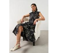 Mango Embroidered Floral Shirt Dress, Black, Size M, Women Black