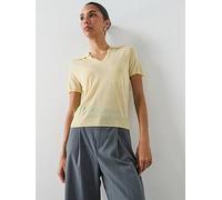 Mango Fine-Knit Lyocell Polo Shirt, Yellow, Size M, Women Yellow