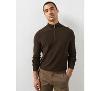 Mango Fine Knit Textured Zip Up Jersey, Brown, Size L, Men Brown