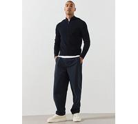 Mango Fine Knit Textured Zip Up Jersey, Navy, Size L, Men Navy