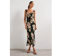 Mango Floral Print Dress with Ruffle Detail, Black, Size 10, Women Black