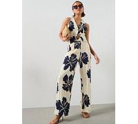 Mango Floral Print Lyocell Straight-Leg Trousers, White, Size 8, Women White