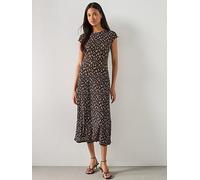 Mango Floral-Print Midi-Dress, Brown, Size Xs, Women Brown