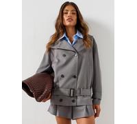 Mango Funnel Neck Belted Trench Coat Co Ord, Grey, Size Xl, Women Grey