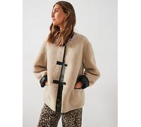 Mango Fur-Effect Coat With Appliques, Beige, Size M, Women Beige