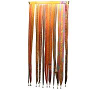 Mango Gifts Bohemian Door Curtain Made from Recycled Silk Sari Ribbon Orange Rod Pocket Panel for Doorway, Window, or Wall Handmade Indian Tapestry Valance for Boho Home Décor