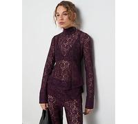 Mango Lace Long Sleeve Tie Neck Blouse, Red, Size M, Women Red