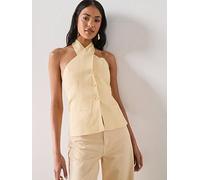 Mango Linen Buttoned Top, Yellow, Size Xl, Women Yellow