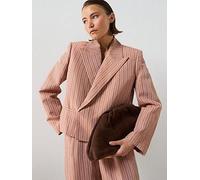 Mango Linen Co-Ord Cropped Striped Blazer, Pink, Size S, Women Pink