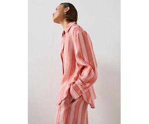 Mango Linen Lyocell Blend Stripe Shirt, Orange, Size L, Women Orange