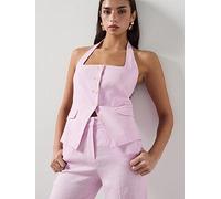 Mango Linen Suit Co-ord Waistcoat, Pink, Size Xl, Women Pink