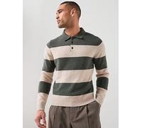 Mango Long Sleeve Knitted Stripe Polo Shirt, Dark Green, Size Xl, Men Dark Green
