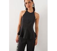 Mango Peplum Top With Halter Neck, Black, Size L, Women Black