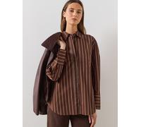 Mango Pocket Striped Shirt, Brown, Size L, Women Brown