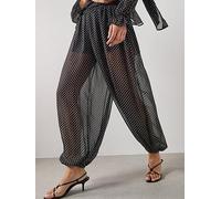 Mango Polka Dot Co-ord Baggy Trousers, Black, Size S, Women Black
