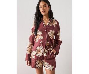 Mango Printed Co-ord Lyocell Shirt, Red, Size M, Women Red