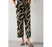 Mango Printed Straight-Fit Trousers With Belt, Black, Size 6, Women Black