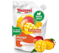 Mango Puree, 100% Pure Mango, Just Fruit, No Sugar Added, Real Fruit for Smoothies, Drinks, Cocktails, Fruit Juice, Mango Lassi, Pulp- 2.2 lb Convenient Pouch, Mazzoni, Made in Italy