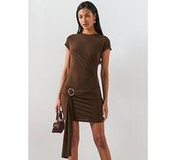 Mango Ruched Bodice Brooch Dress, Brown, Size Xl, Women Brown