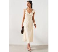 Mango Ruffled Linen Dress, Beige, Size L, Women Beige