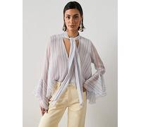 Mango Ruffles Stripe-Patterned Blouse, Blue, Size L, Women Blue