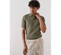 Mango Samos Short Sleeve Knitted Polo Shirt, Khaki, Size M, Men Khaki