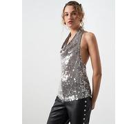 Mango Sequin Halter Neck Top, Silver, Size L, Women Ilver