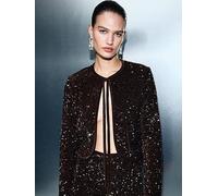 Mango Sequin Tie Velvet Jacket, Brown, Size S, Women Brown