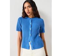 Mango Short Sleeved Knitted Cardigan, Blue, Size Xs, Women Blue